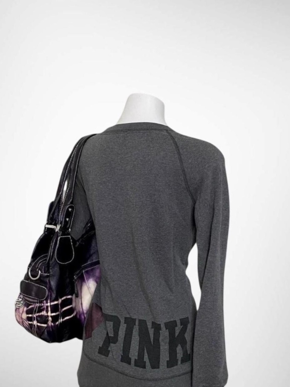 Victoria’s Secret PINK Low Back Charcoal Grey Graphic Sweatshirt